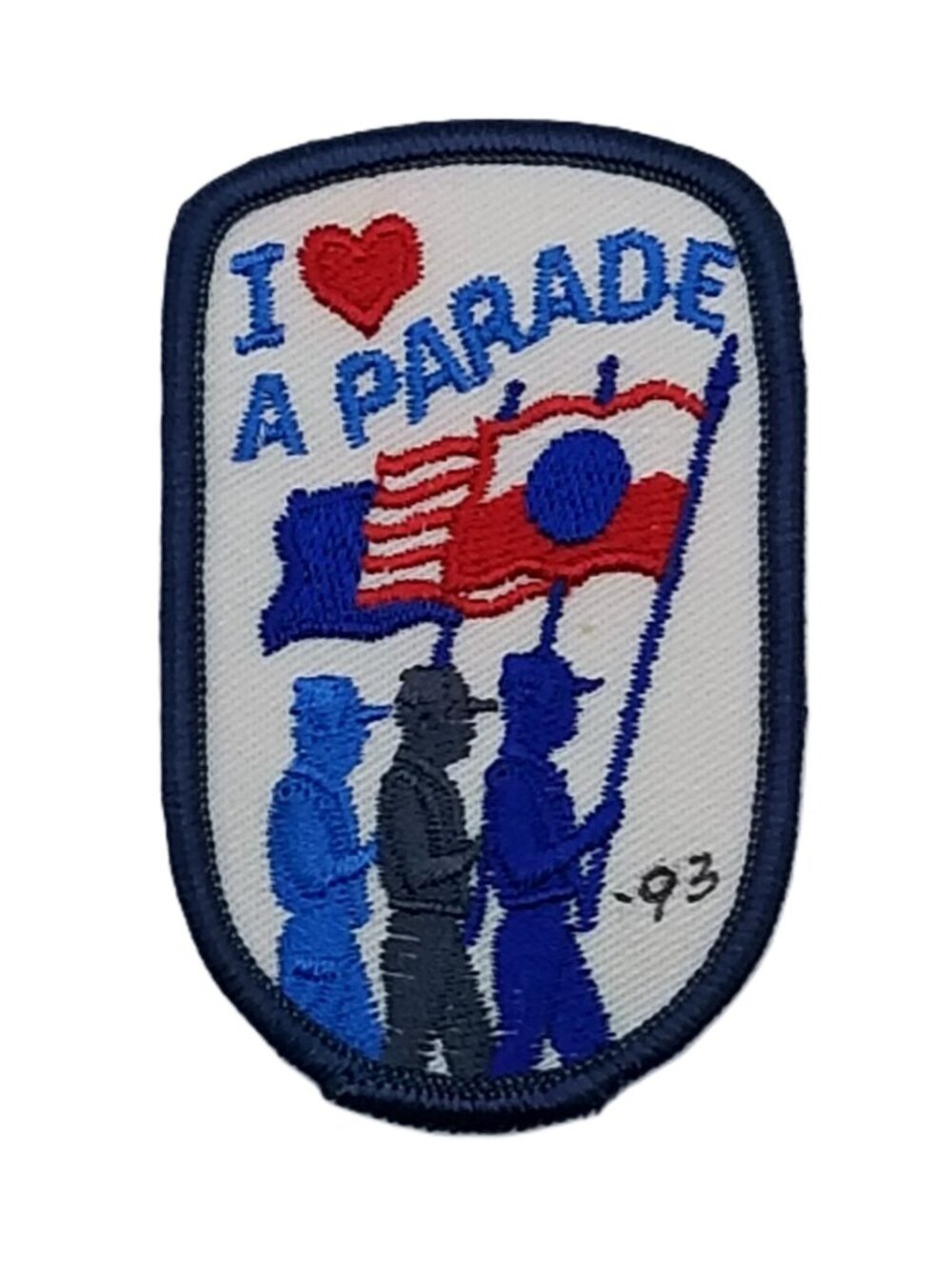 Vintage I Love A Parade Patch Flag Heart Red White Blue NOS 2 x 3 Inch